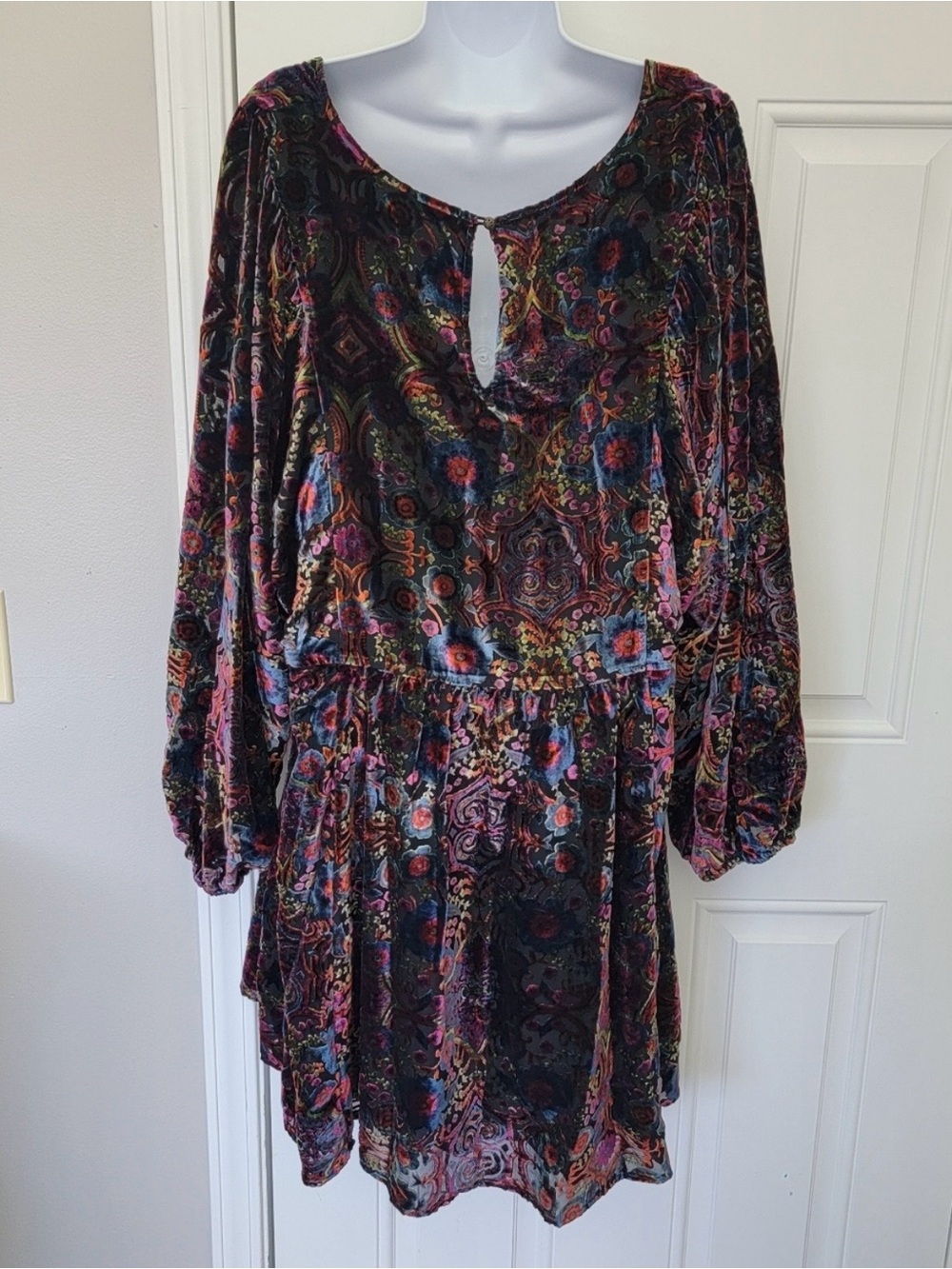 Anthropologie Mona Burnout Velvet Floral Mini Dress Long Billowy Sleeves Size XL - Picture 7 of 10